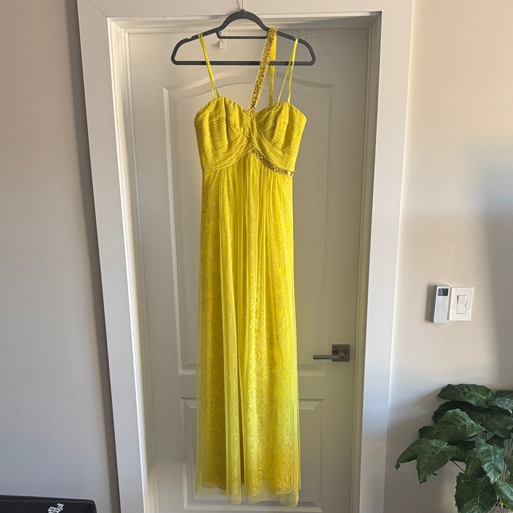 BCBGMaxAzria Debora Vibrant Yellow Lace Metallic Dress Size 2